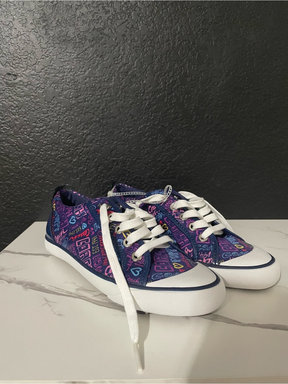 Coach Barrett Poppy A1384 Sneakers Navy Multi Size 6.5 New in Box